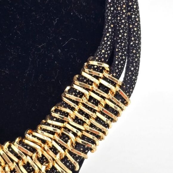 1946 Goldtone Chain Link w/ Triple Rhinestone Encrusted Rope Statement Necklace - Picture 3 of 4